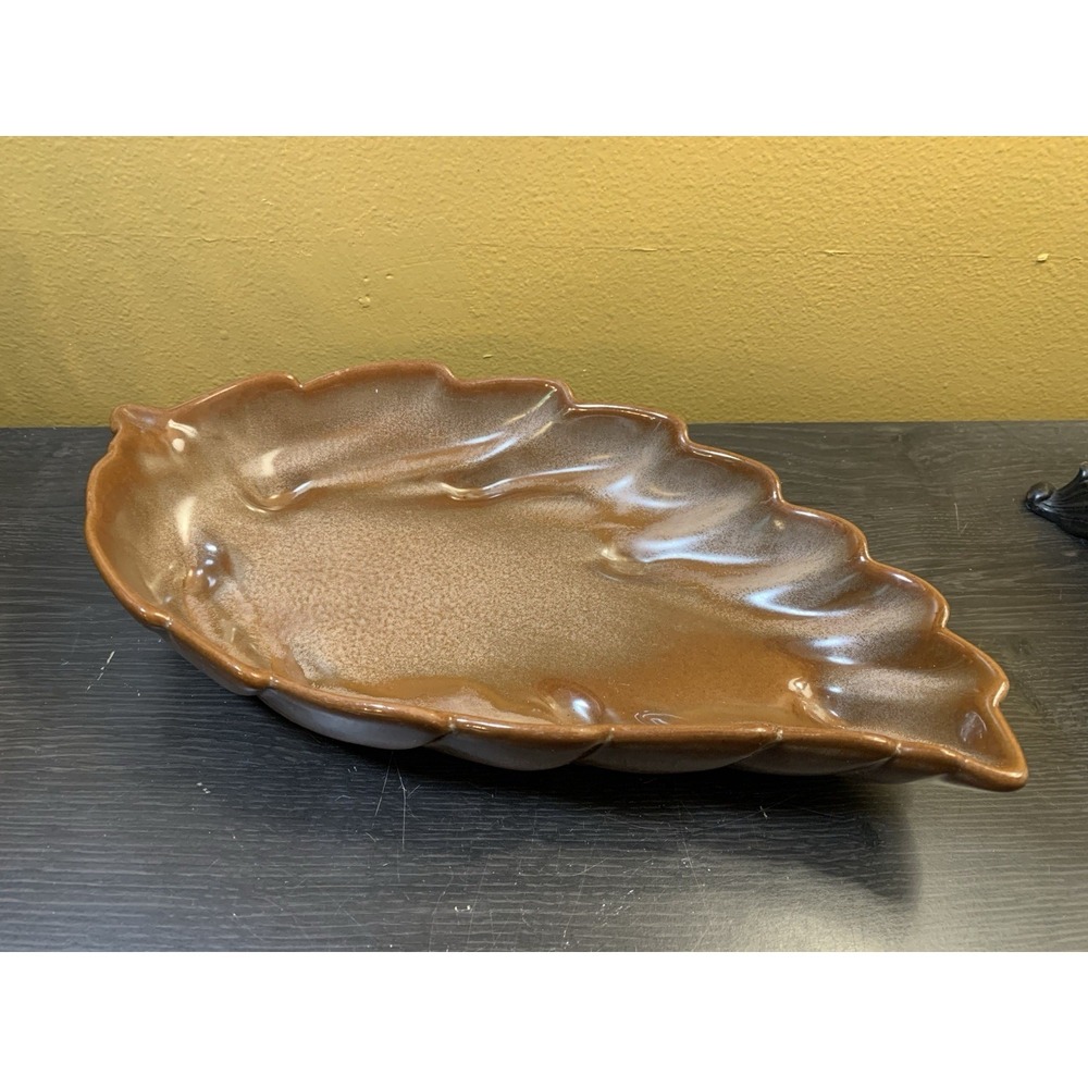 Frankoma Pottery Prairie 12" Brown Leaf Dish Tray Platter 226